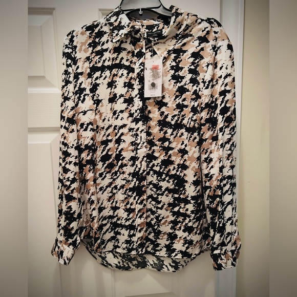 NWT *Great for Work* THE LIMITED Black, Tan and White Houndstooth Blouse,Size XL - Picture 3 of 14